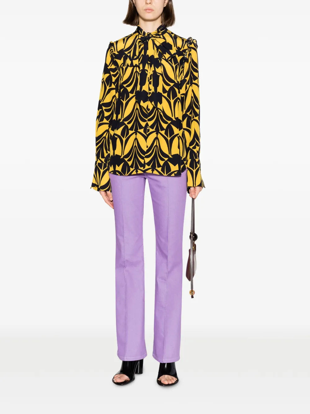 Ascot Floral-Pattern Silk Shirt