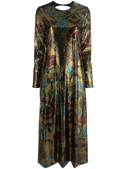 Swank Sequinned Floral-Print Dress