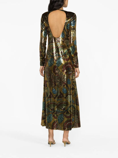 Swank Sequinned Floral-Print Dress