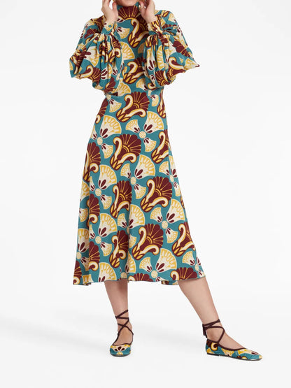 Medici Graphic-Print Silk Dress