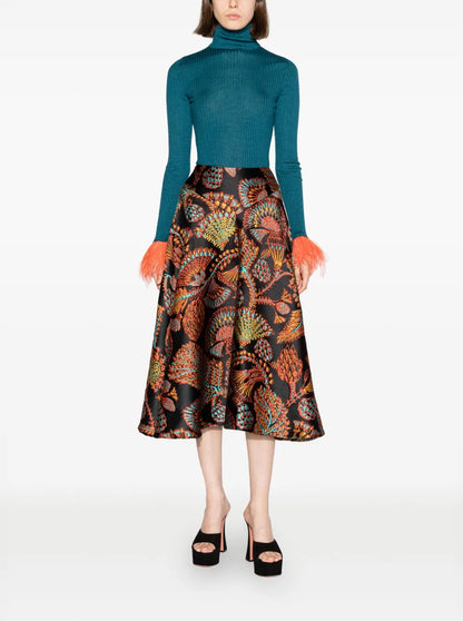 Feather-Trim Rib-Knit Jumper