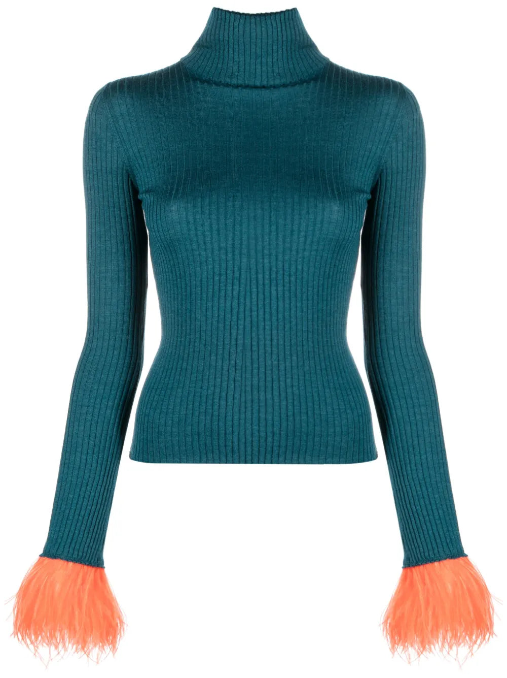 Feather-Trim Rib-Knit Jumper
