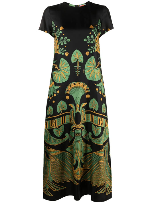 Swing Graphic-Print Silk Dress