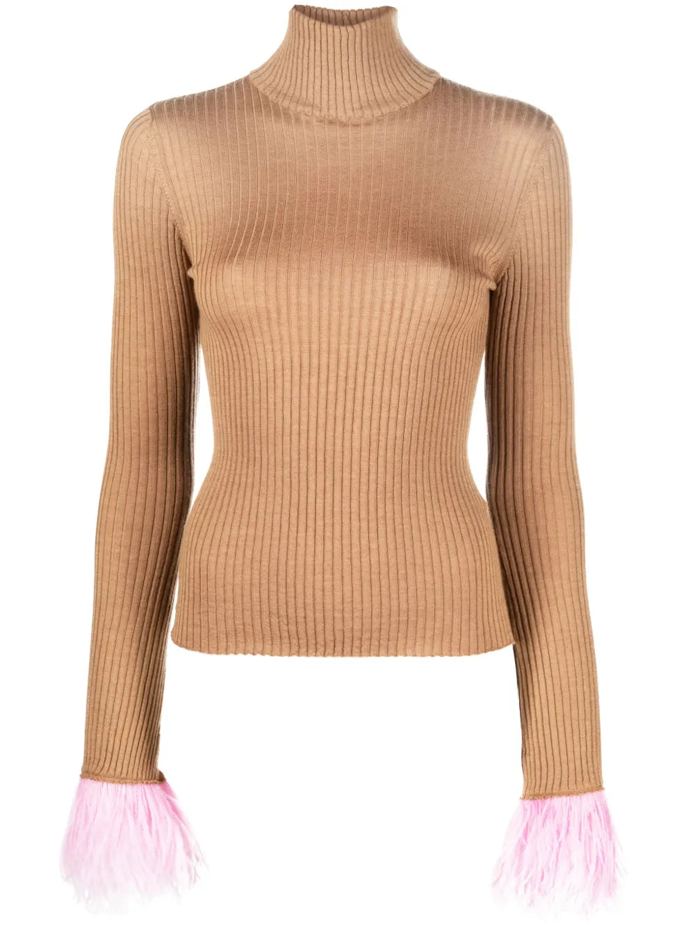 Feather-Cuff Ribbed-Knit Jumper