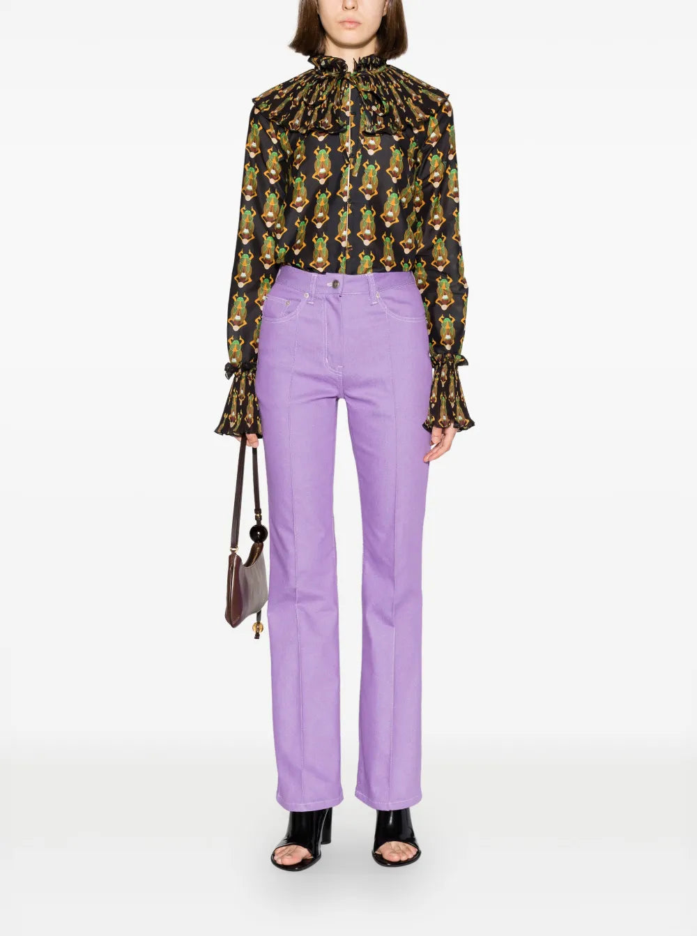 Nefertiti Scarab-Print Habotai Blouse