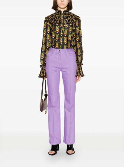 Nefertiti Scarab-Print Habotai Blouse