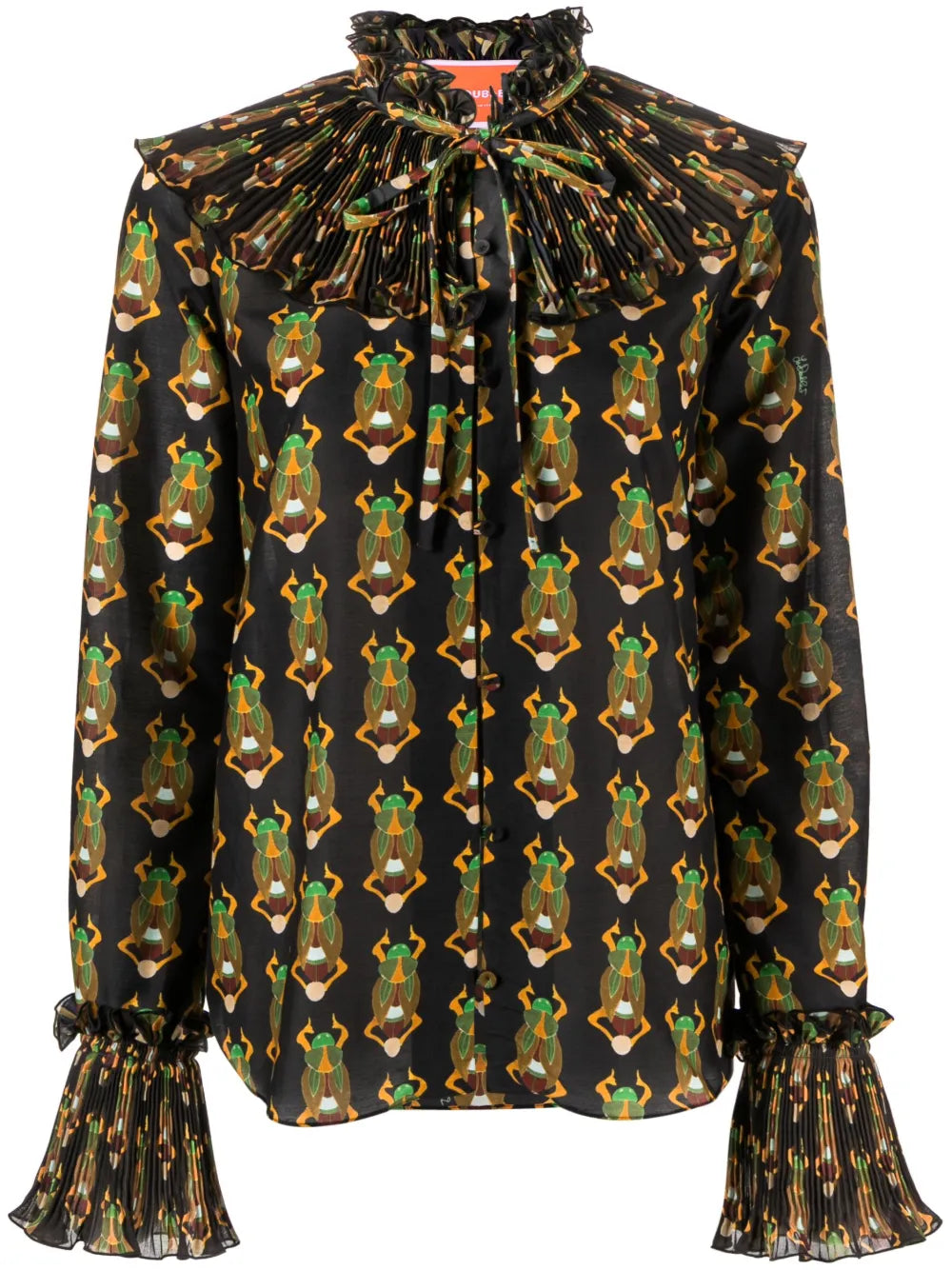 Nefertiti Scarab-Print Habotai Blouse