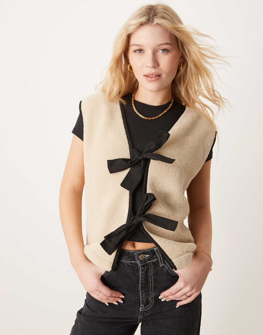 Borg Waistcoat With Bow Tie Detail