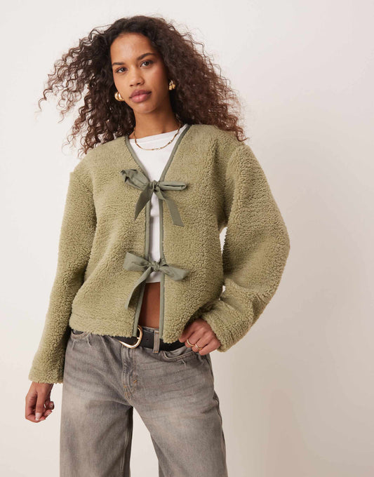 Borg Jacket With Bow Tie Details