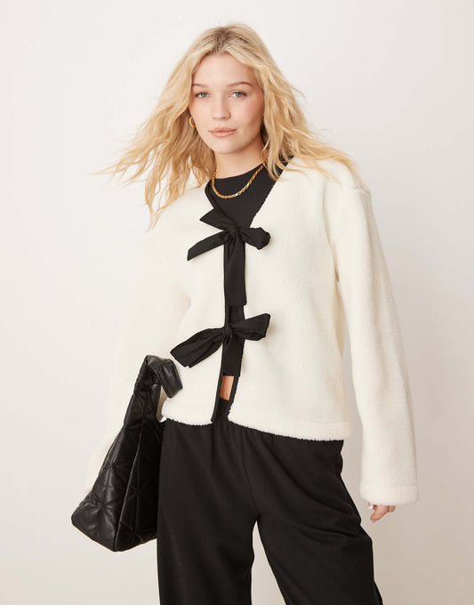 Borg Jacket With Bow Tie Details