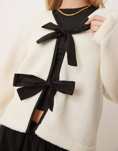 Borg Jacket With Bow Tie Details