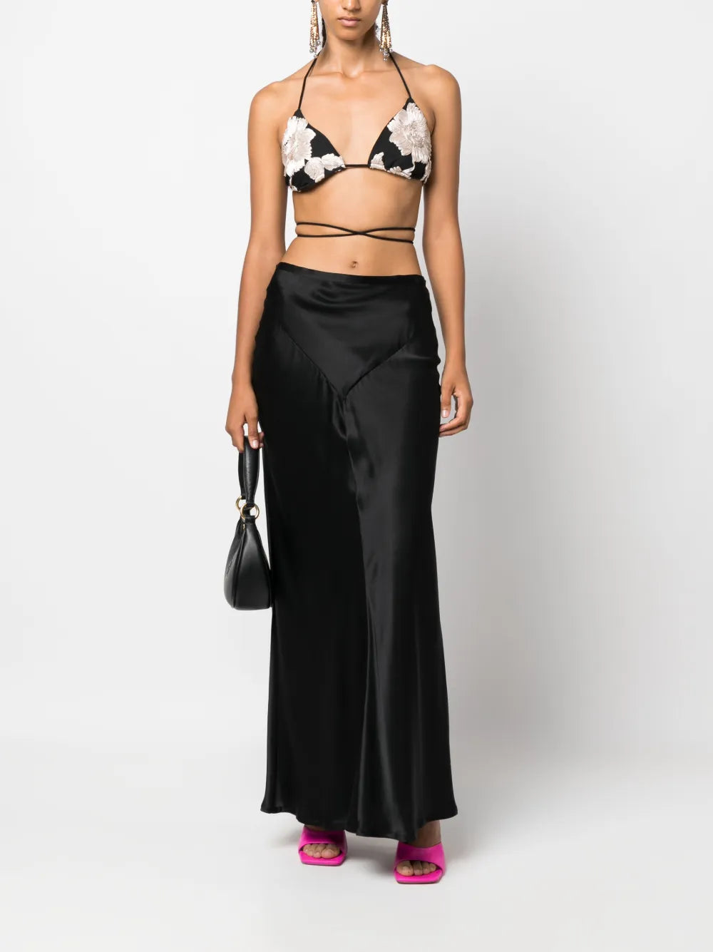 Floral-Embroidered Halterneck Bra Top