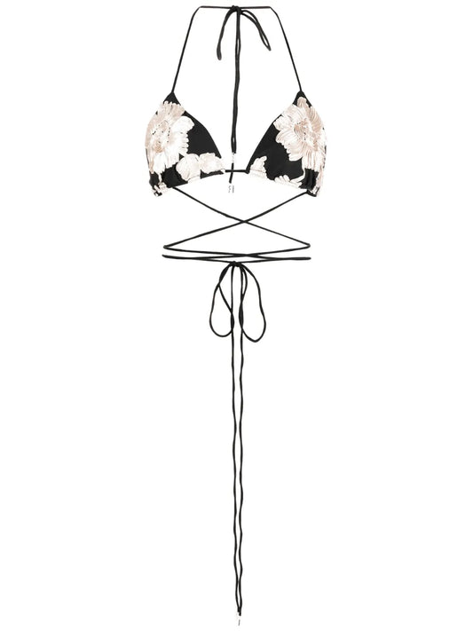 Floral-Embroidered Halterneck Bra Top