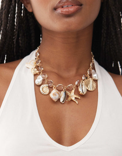 Charm Necklace With Mixed Faux Shells