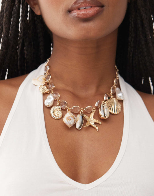 Charm Necklace With Mixed Faux Shells