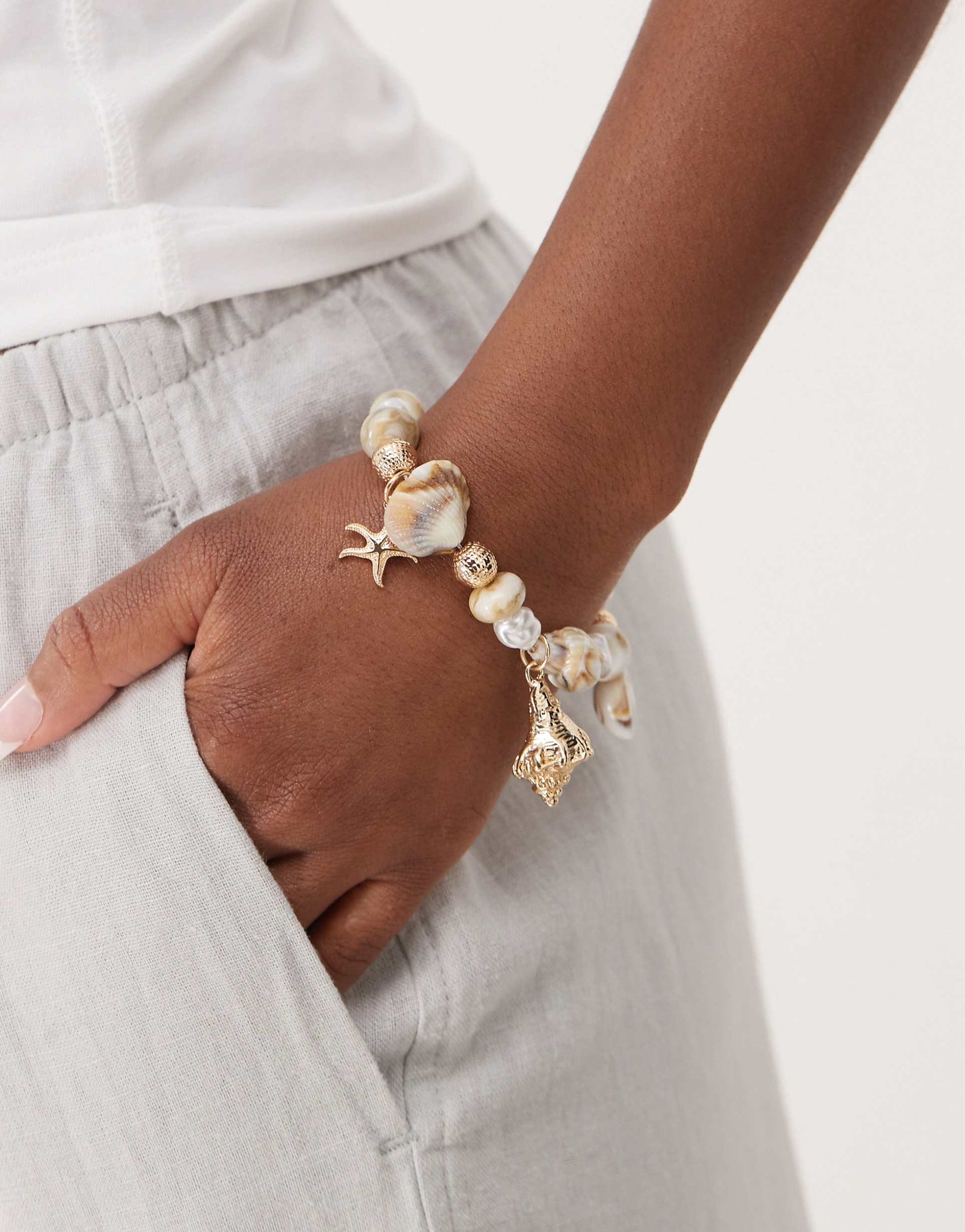 Charm Bracelet With Mixed Faux Shells