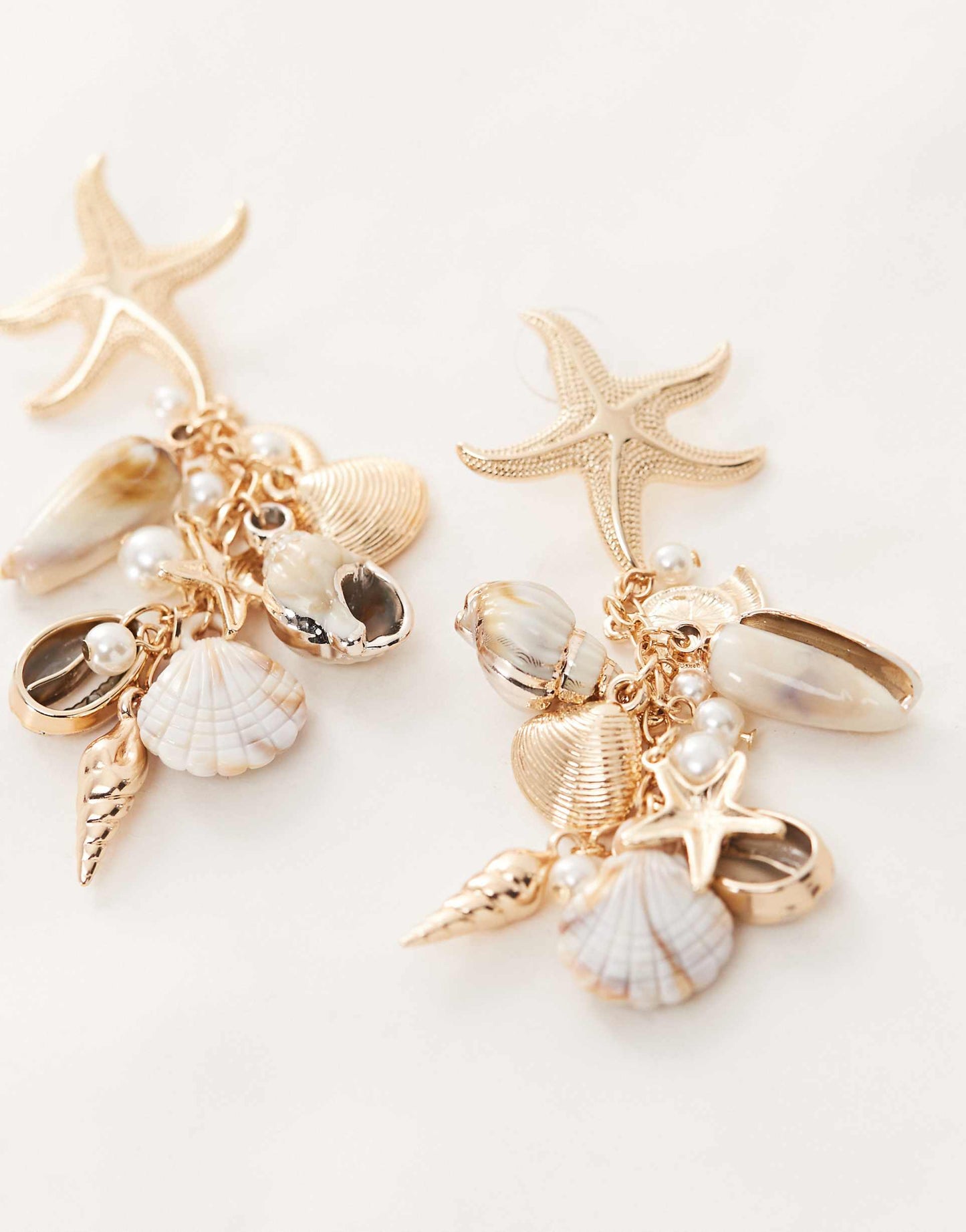 Dangly Earrings With Faux Pearls And Shell