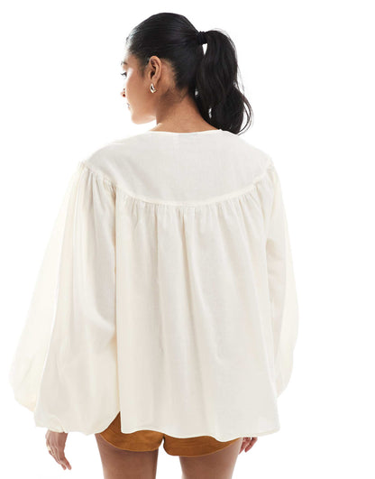 Smock Top With Lace Up Neck Detail