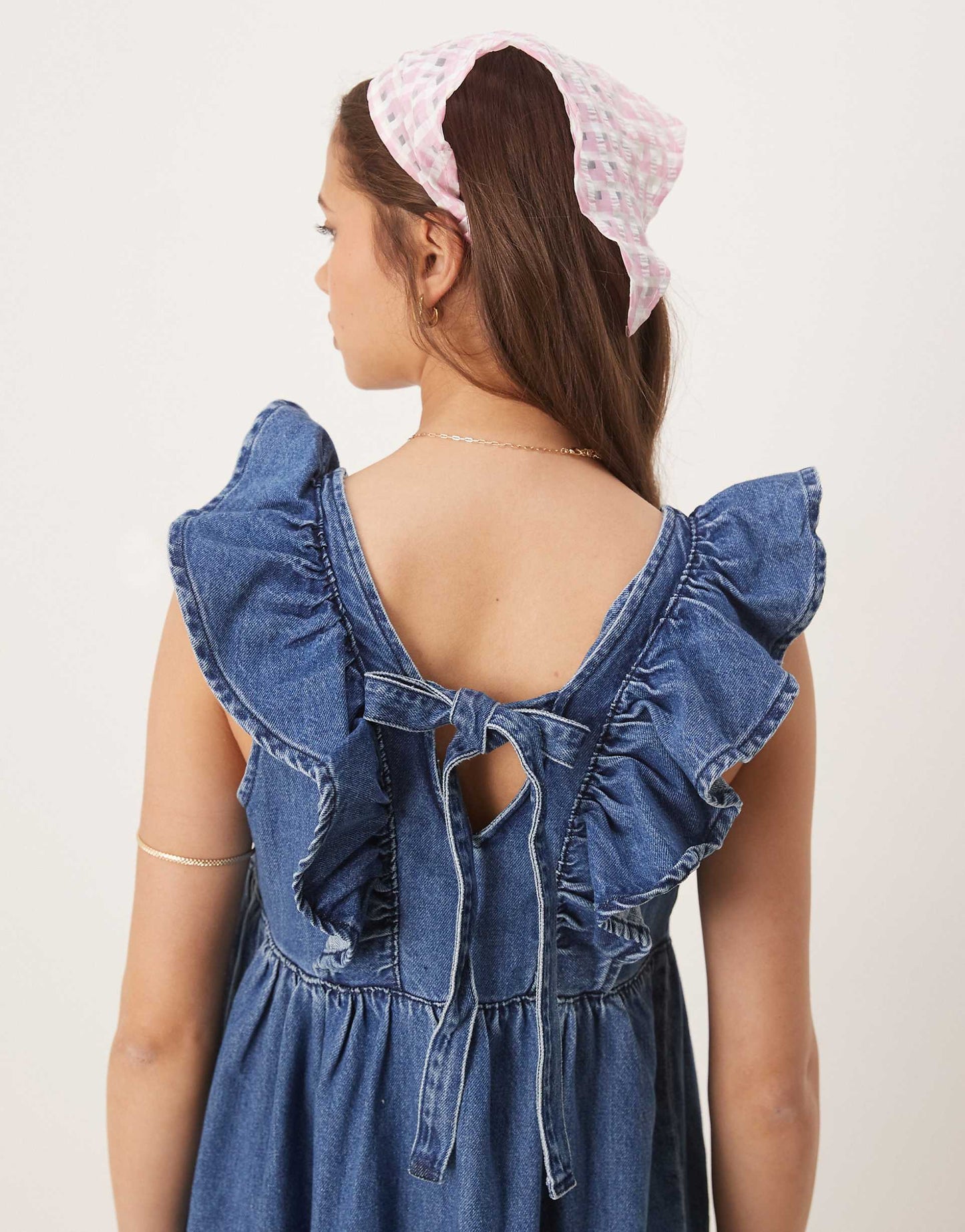 Denim Smock Maxi Dress With Bow Back
