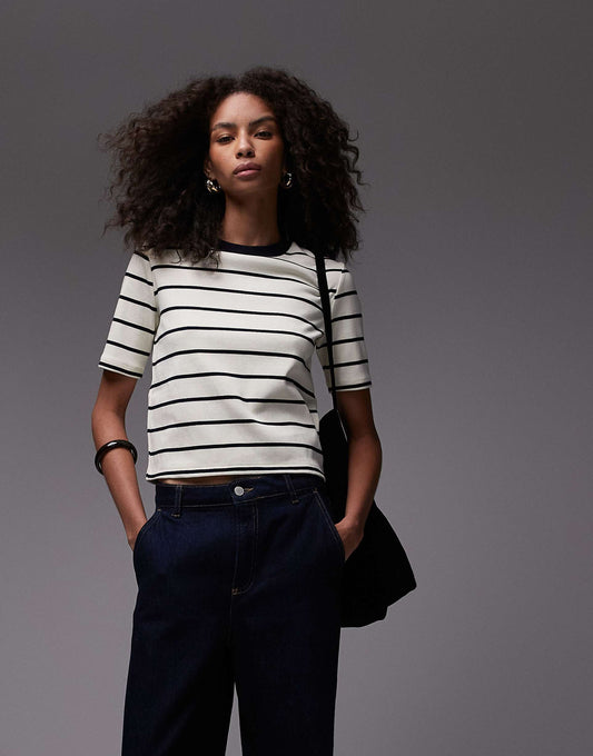 Contrast Neck Striped T-Shirt