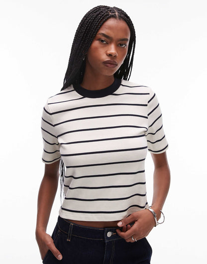 Contrast Neck Striped T-Shirt