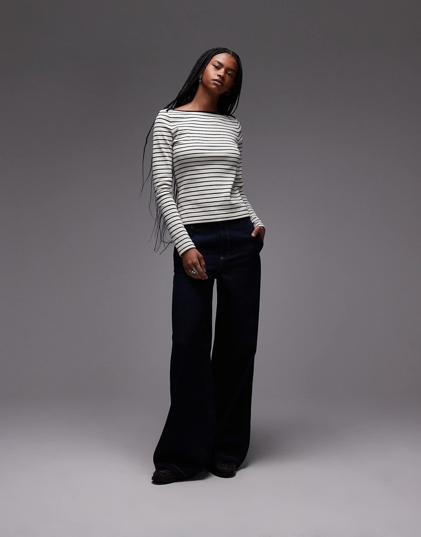 Striped Boat Neck Long Sleeve T-Shirt