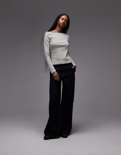 Striped Boat Neck Long Sleeve T-Shirt
