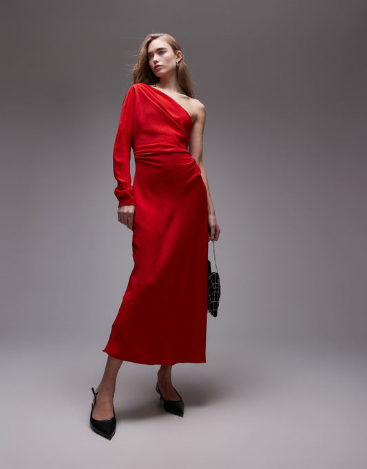 Long Sleeve One Shoulder Maxi Dress
