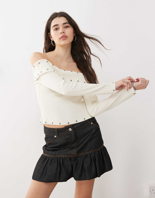Off Shoulder Top With Eyelets