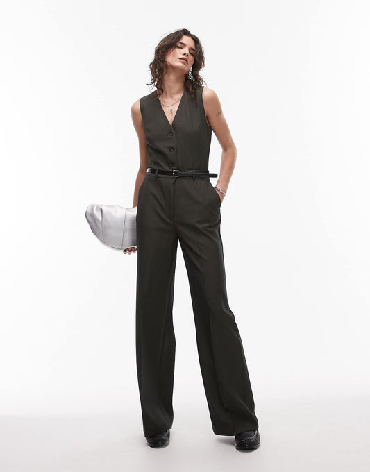 Belted Pinstripe Waistocoat Jumpsuit