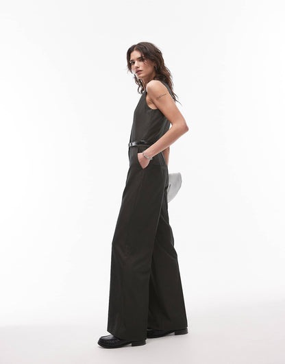 Belted Pinstripe Waistocoat Jumpsuit