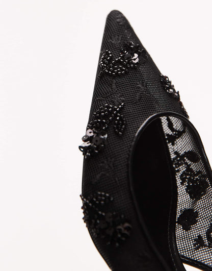 Beaded Pointed Sling Back Kitten Heel