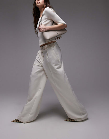 Buckle Waistband Straight Leg Trousers