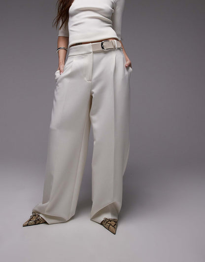 Buckle Waistband Straight Leg Trousers