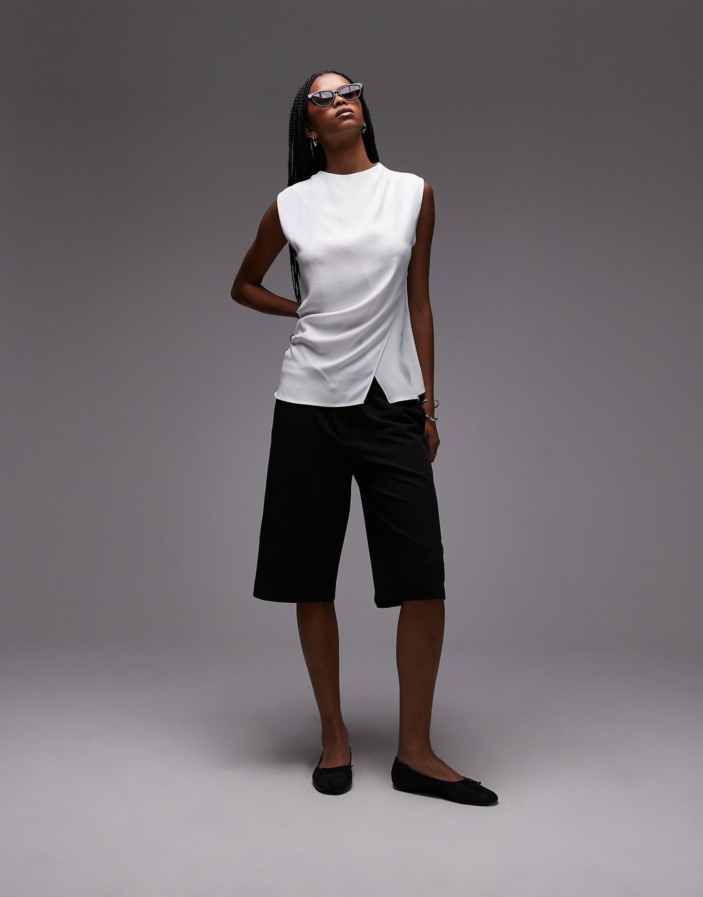 Wrap Front Satin Sleeveless Top