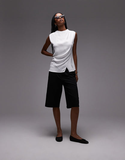Wrap Front Satin Sleeveless Top