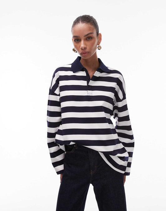 Contrast Collar Striped Jumper