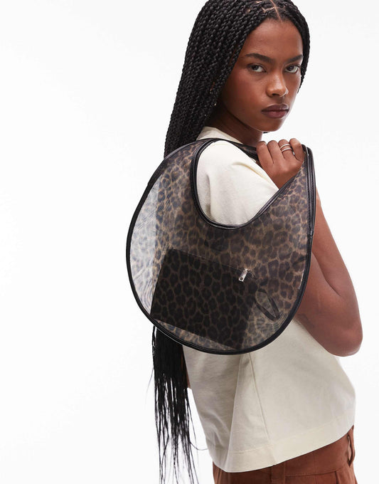 Mesh Leopard Print Hand Bag
