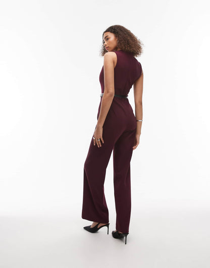 High Neck Belted Jumpsuit