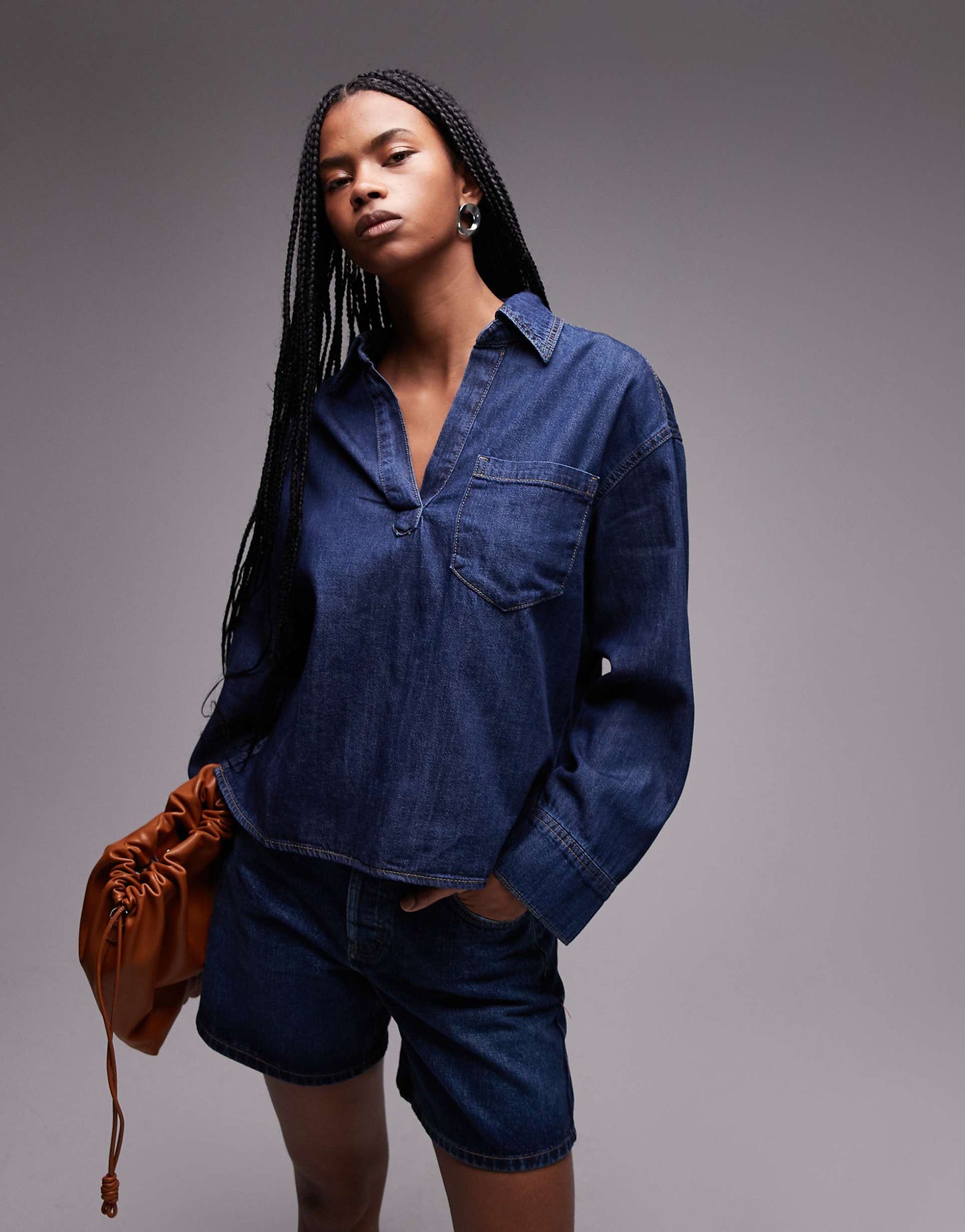 Open Neck Denim Overshirt