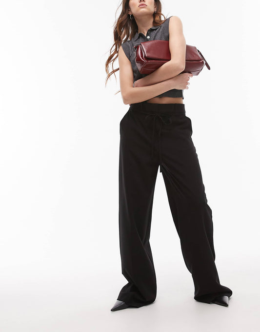 Pleat Front Tie Waist Tailored Trouser