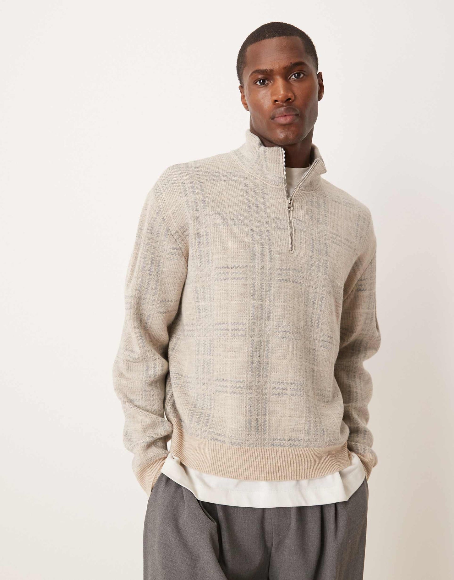 Oversized Half Zip Check Jumper