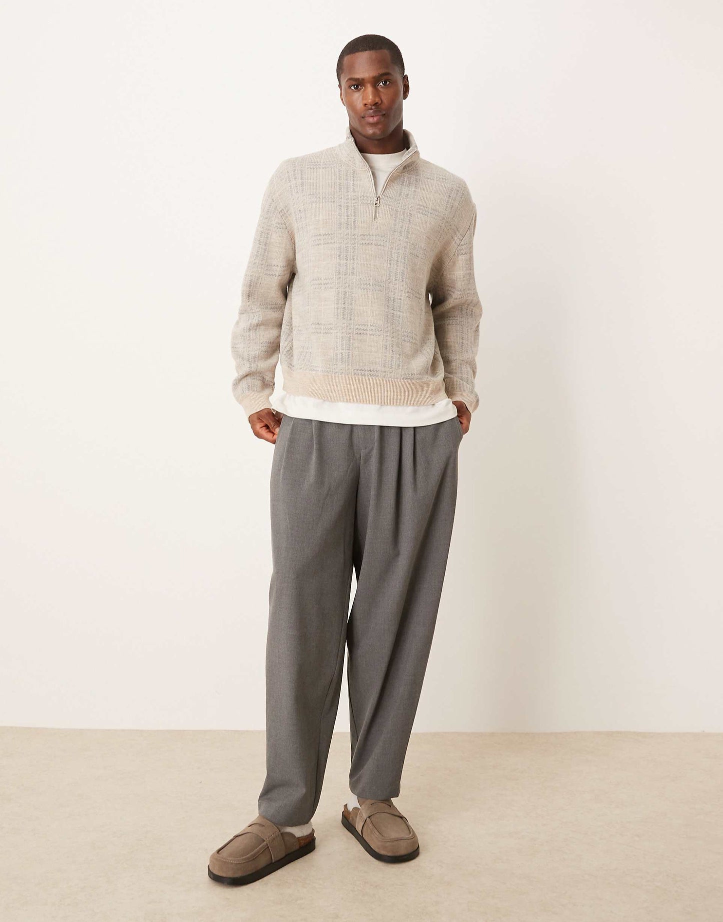 Oversized Half Zip Check Jumper