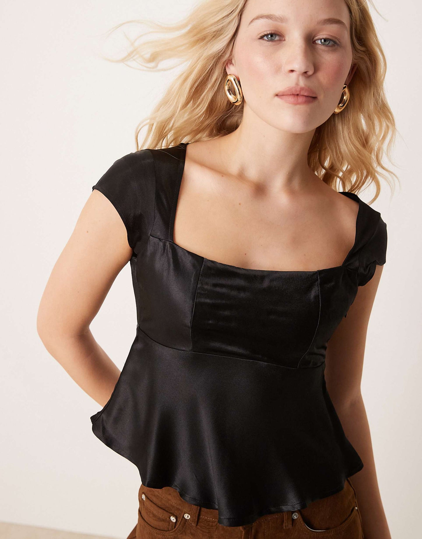 Satin Wide Square Neck Blouse