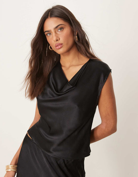 Satin Built Up Cowl Neck Top