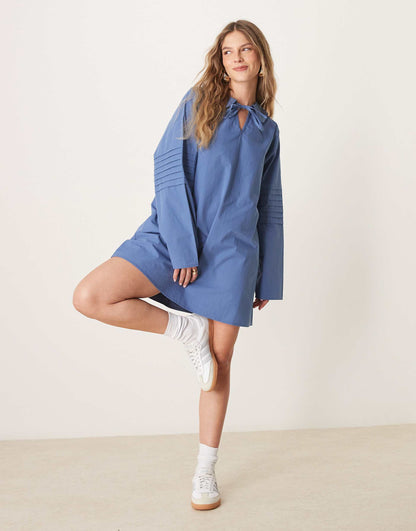 Poplin Pintuck Mini Dress