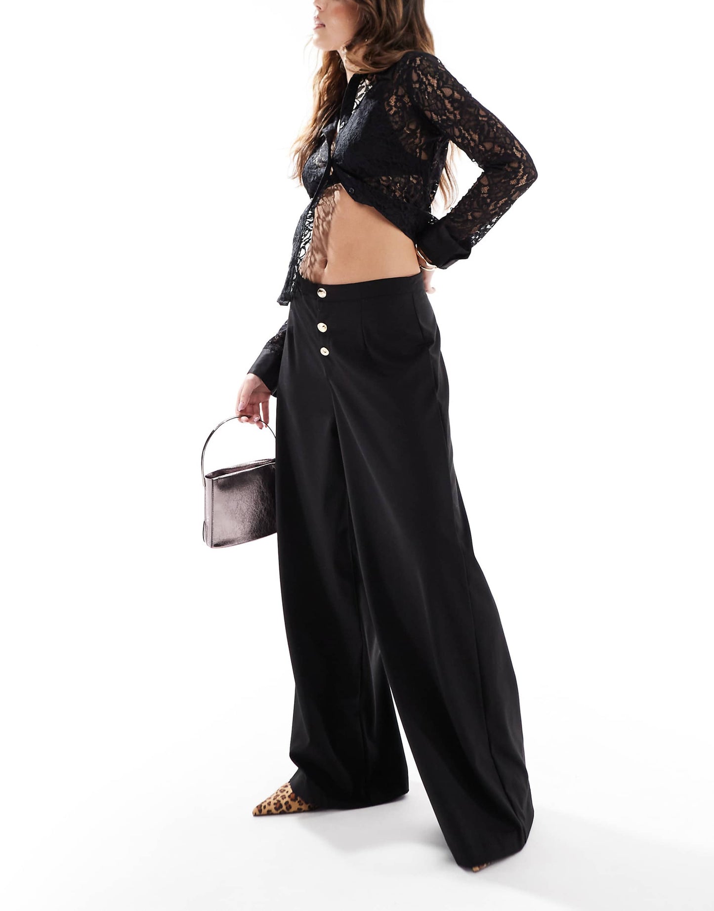 Tailored High Waisted Wide Leg Trouser With Trims