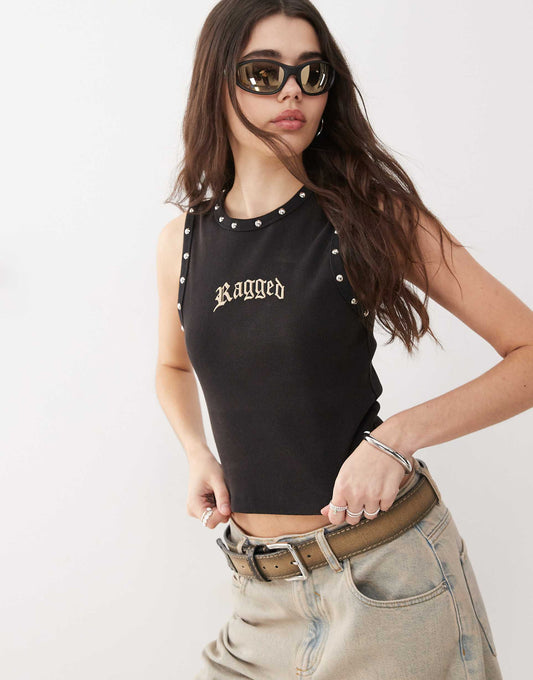 Vest Crop Top With Eyelet Detailing