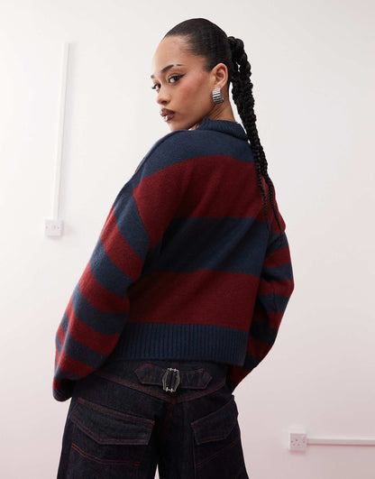 Knitted Fluffy Striped Jumper