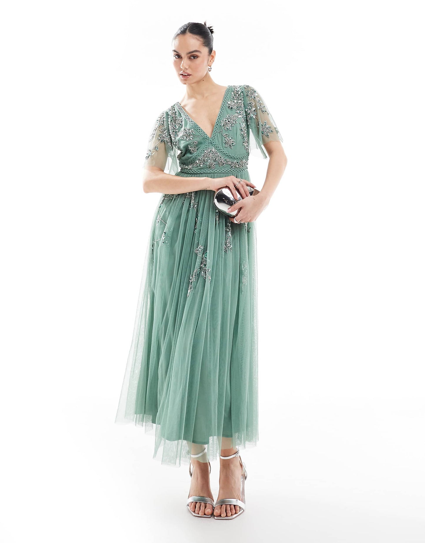 Embellished Short Sleeve Midi Dress